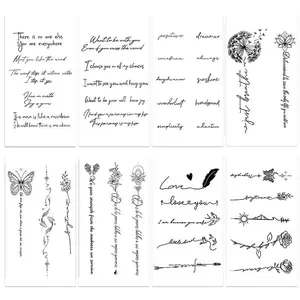 Flower & Letter Pattern Temporary Tattoo Sticker, 8 Counts/set Waterproof Fake Tattoo Sticker, Body Art Decoration Sticker Tattoos For Women & Men