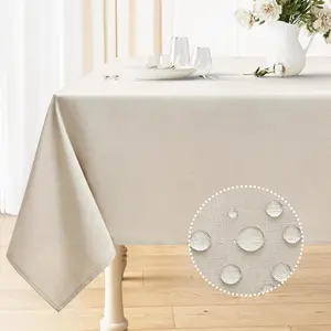 Rectangle Table Cloth Linen Textured, Waterproof Spillproof Anti-Wrinkle Burlap Tablecloth, Washable Decorative Fabric Table Cover for Dining, Party, Banquet, 52 x 70 Inch, Beige