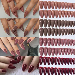 96pcs Long Almond Shape Press-On Nails Set, Mixed Colors Coffee, Easy Wear False Nails for Parties Dance Daily Use