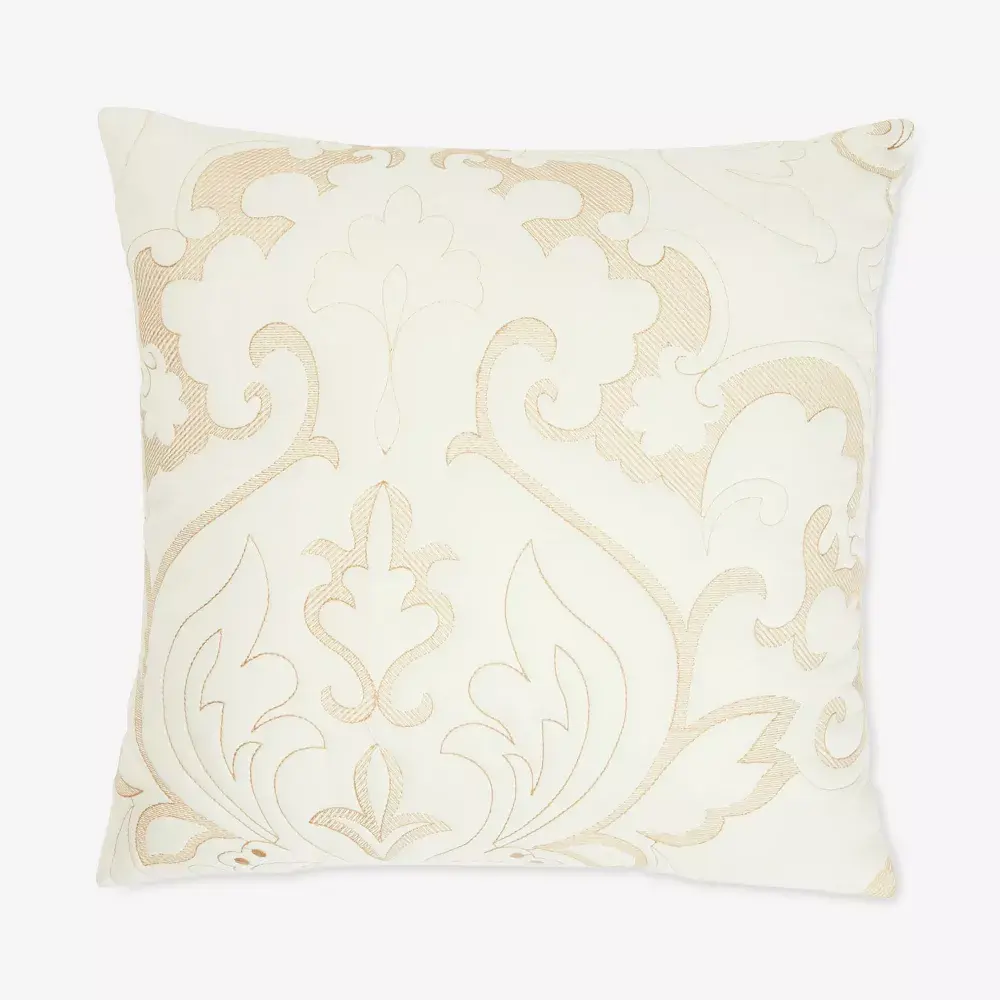 BrylaneHome Amelia Square Pillow - 16x16", Ivory, Paisley Motif, Zippered Closure, Indoor Use Bedding & Linens Accent Pillow