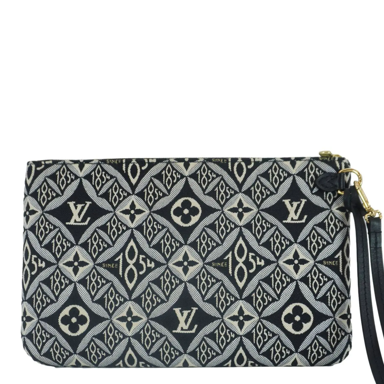 Pre-owned Louis Vuitton Since 1854 Jacquard Canvas Clutches & Wristlets Neverfull Since 1854 Jacquard Wristlet Pouch Black