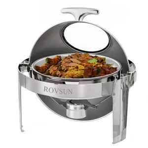 [TOP RATED - FLASH SALE] ROVSUN 6 QT Roll Top Round Silver Chafing Dish Buffet Set with Visible Window
