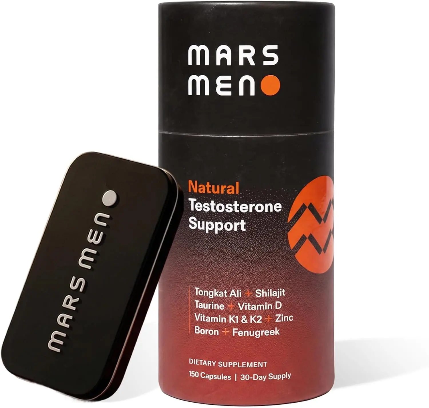 Mars Men 8 in 1 Natural Supplement + Travel Tin | Natural Supplement Premium Tongkat Ali, Fenugreek, Shilajit & Boron - Male Support - Vitality, Energy & Muscle Growth Support - 30 Servings + Travel Tin