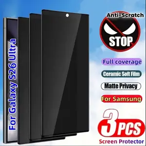 3pcs Matte Ceramic Privacy Smartphone Screen Protector for Galaxy S26 Ultra S25 Ultra S24 Ultra S26 S25 S24 FE Plus Anti-Spy Bubble-Free Full Coverage HD Clear Scratch Proof Easy Installation