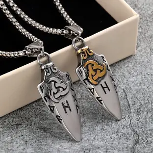 Nordic Celtic Knot Spear Tip Necklace for Men, Stainless Steel Rune Pendant, Viking Jewelry Gift