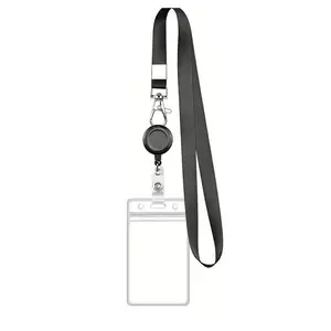 PVC ID Card Holder with Black Retractable Lanyard Snap Hook - Adjustable Badge Reel Neck Strap Badge Reels Retractable