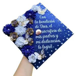 Custom Graduation Cap - Unisex with Customizable Colors, 9.25x9.25 Inches, Complimentary Velcro, Butterfly & Leaf Design