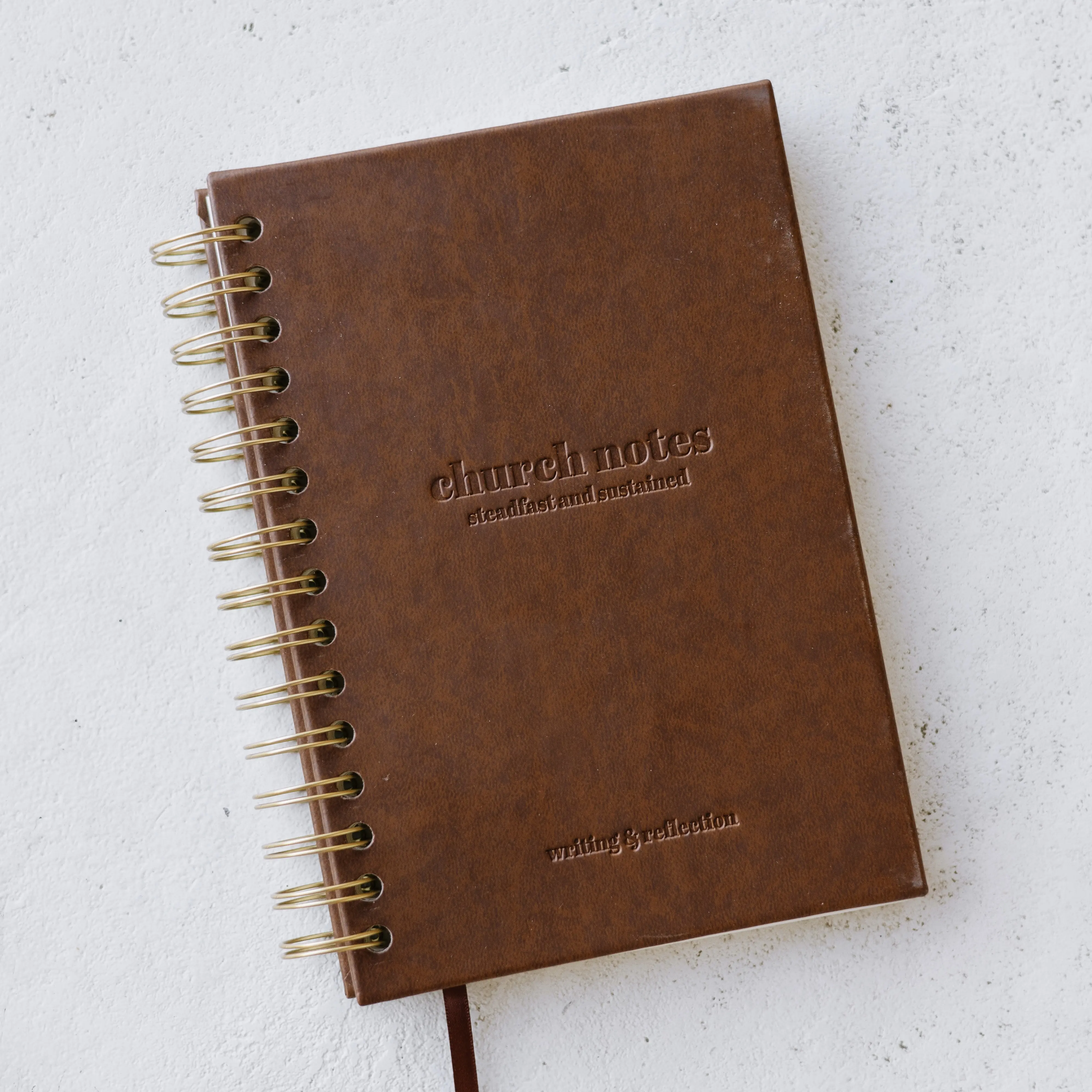 Steadfast and Sustained Brown Spiral Hardcover Leather Bound Book Shaped Lined Notebook - Faux Leather Cover, Sturdy, Extra Margin Space, Customizable Prompts Notebook for Church Scripture, Sermon Jotting, Book Shaped Notebooks, Customizable Prompts Noteb