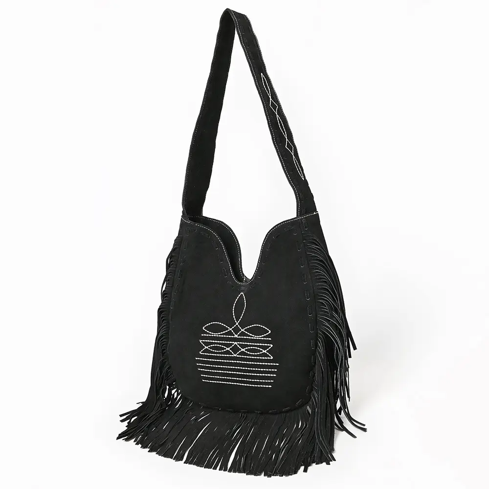 American Darling Women's Fringe Boot Stitched Genuine Leather Large Cross body Bag Eco-Friendly Full Grain Western Purse