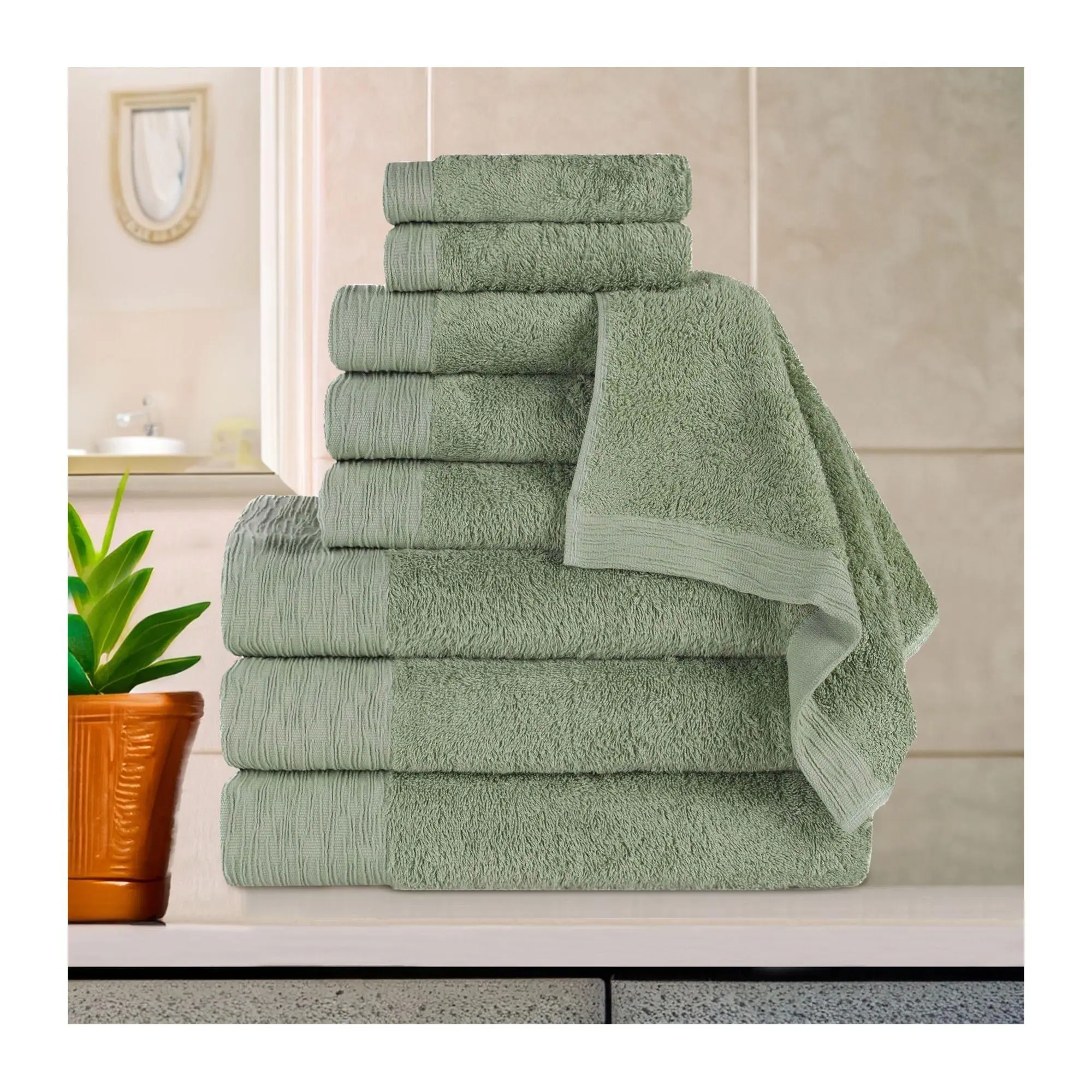 Superior Rayon made from Bamboo Solid 9-Piece Towel Set Superior Rayon made from Bamboo Solid 9-Piece Towel Set