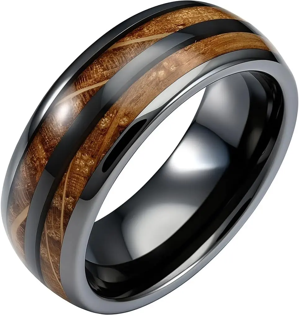 Men's Rustic Band with Genuine Whiskey Barrel Detailing, Durable Jewelry for Any Commitment, Comfortable Fit, Sizes 7-13, Stainless Steel Jewelry, Size 7-13