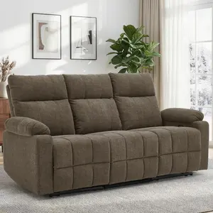 Korser 3-Seater Manual Recliner Sofa with Cup Holders & Recessed Power Strip Reclining Couch with Pull-Down Table for Living Room Comfortable Soft Fabric High-Quality Sponge