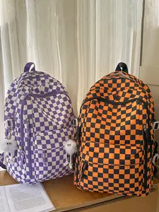1pc  Women's backpack with large capacity, zipper closure, checkered pendant, fashionable and versatile, suitable for students to go to school, campus, go to work, commute, women's backpack, Plaid Pattern Backpack