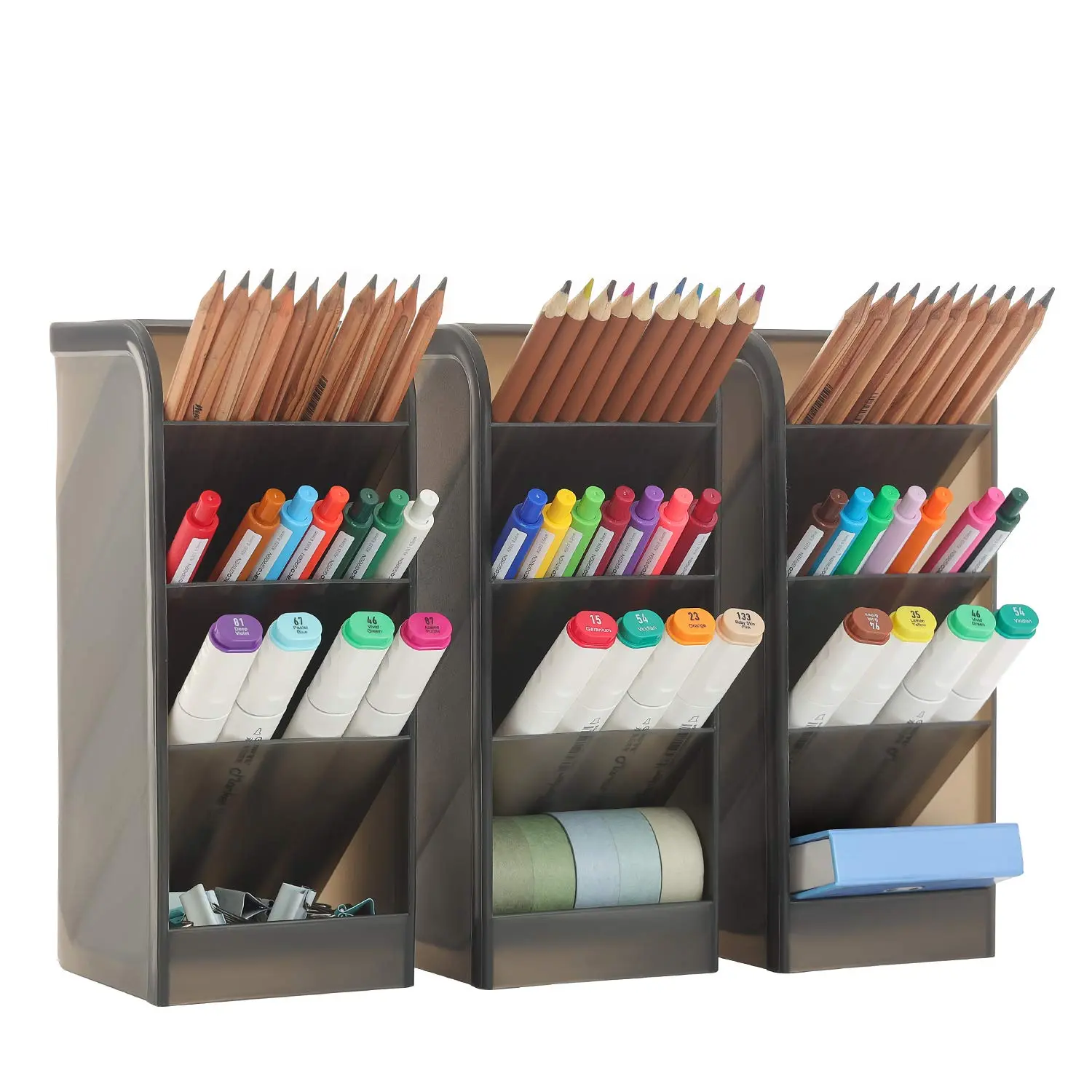 Big Desk Organizer- Pen Organizer Storage for Office, School, Home Supplies, Translucent White Pen Storage Holder, High Capacity