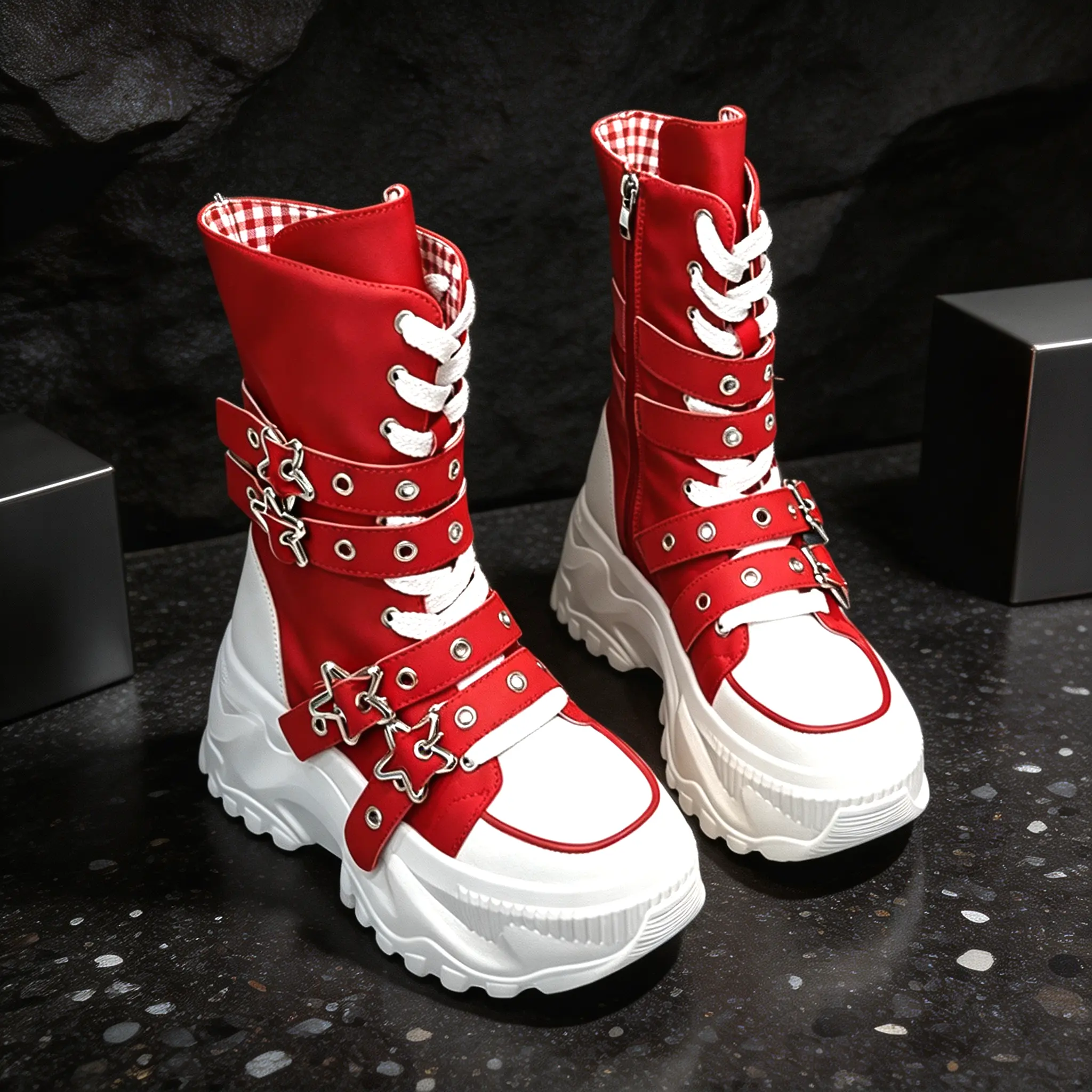 Women's Block Calf Fashion Boots - Rear Side Zipper, Chunky Wave Shock-Absorbing Platform Sole, Walking Shoes for Street Shooting, Daily Commute women fall