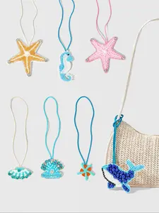 Handmade Beaded Bag Charm Pendant, Shell Pattern Keychain, Sea Turtle & Conch Design, Unique Handcrafted Accessory for Bags