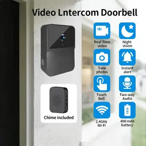 Wireless Doorbell with Smart Video Camera, Video Intercom, Night Vision, Voice Control, Two-Way Communication, Rechargeable, Wall Mounted, and
