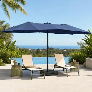 Costoffs 15FT Extra-Large Double-Sided Patio Parasol with Included Base, Easy-Turn Crank, 12 Reinforced Ribs, Adjustable Shade & UV-Resistant Canopy for Pool, Lawn