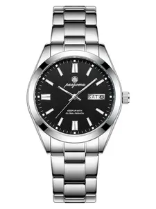 Paazomu Men's Wristwatch, Waterproof Luminous Stainless Steel, Casual Quartz Watch, Date Week Display, Fashionable Men's Timepiece, Quartz Analog Wristwatch