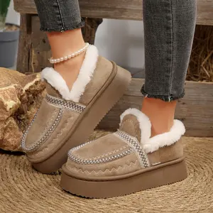 Women's Mini Snow Boots Winter Warm Durable Slippers Casual Fashion Fleece  Lining Ankle Loafer Flats Platform Thick Plush  Indoor Outdoor Shoes