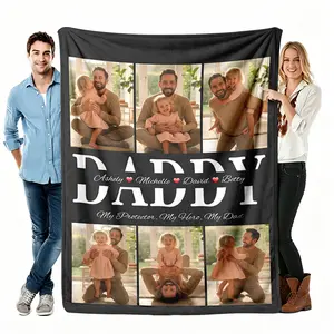Personalized Blankets - Custom Photo Flannel Throw, Dad Picture Collage Soft Cozy Blanket, Couch/Bed Living Room Decor, Father's Day Birthday Gift From Daughter/Son, Family Keepsake (Message Shop To Send Your Photos)