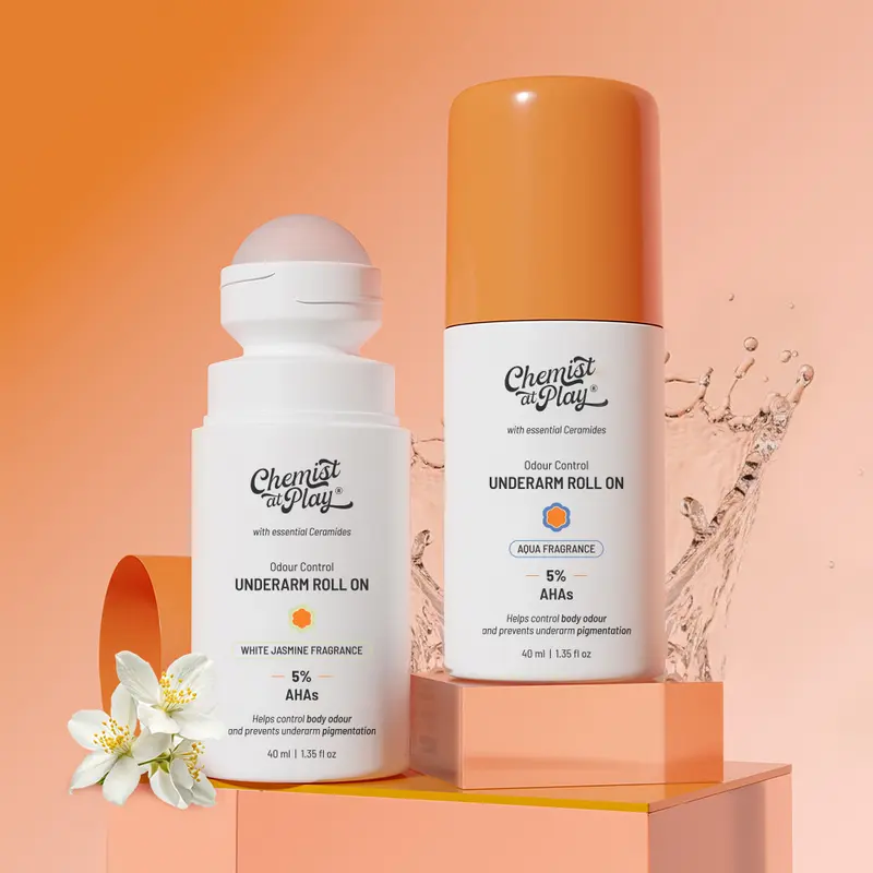 Fresh & Even Underarm Duo | Roll On for Odour Control & Pigmentation | Brighter & Fresher Underarms | Aqua & Jasmine | 5% AHAs for Gentle Exfoliation