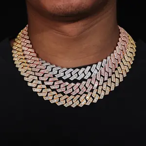20in Iced Out Cuban Link Choker for Men, Chunky Baguette Cut Cubic Zirconia Chain Necklace for Rapper Streetwear Performances