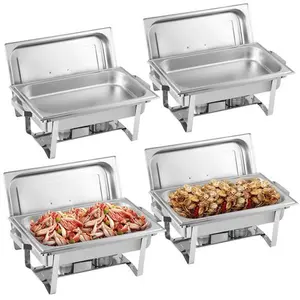 4 Pack 8 QT Stainless Steel Chafer Chafing Dishes Sets Catering Food Warmer