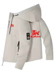 Men's Fashionable Kukirin Logo Jacket, Casual Hooded Design, Zipper Pockets, Polyester Material, Spring & Fall Wear, Slim Fit