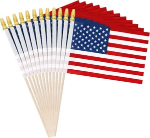 12 Pcs Small American Flags on Stick, 6x4 In 4th of July Decorations, Mini Patriotic USA Flag, Fourth of July Decorations, Hand Held July 4th Flag for Independence Day Supplies Favor Accessories