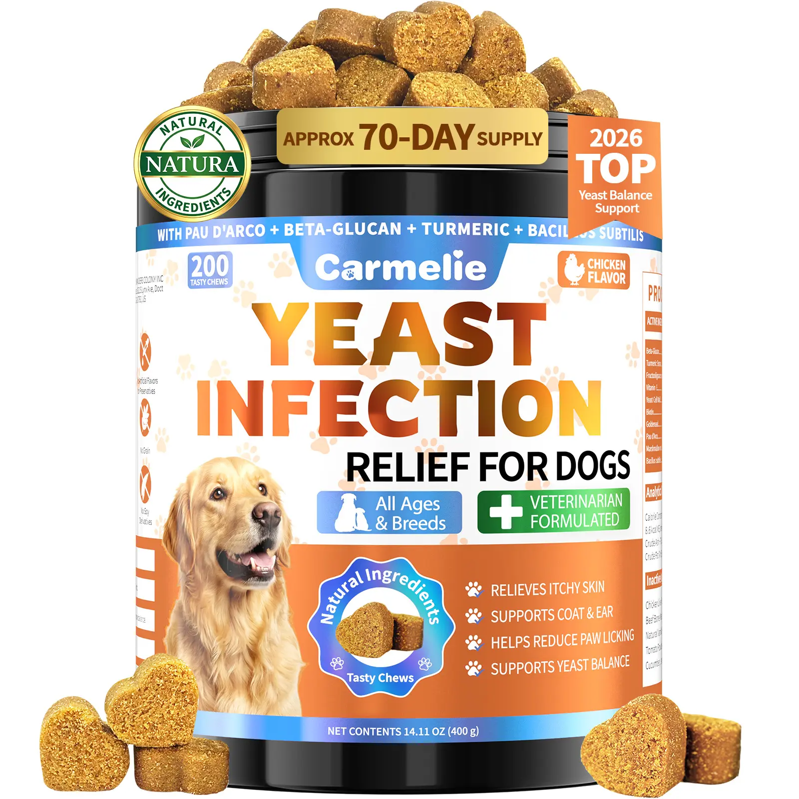 #SummerWins #DealsForYouDays Carmelie Yeast Infection Treatment for Dogs, 200 Chews Yeast Balance Healthy Itch Relief, Ear & Paw Odor Care, Allergy Supports, Helps Relieve Yeast Overgrowth,  Chinken Flavor, Safe for All Ages Dogs,back to school