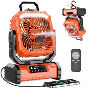 20000mAh Rechargeable Camping Fan with LED Light, Portable Multi-Function Fan with Spray Humidification, Shaking Head Emergency Camping Fan, Wireless Rotation, Battery Powered, Lightweight and Portable