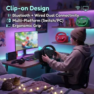 Cute Cat Ear Game Steering Wheel, Bluetooth-compatible Wired Dual Connection, Desk Mount Racing Controller, Ideal for Kids, Parents, Home Gaming