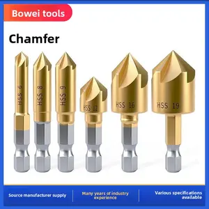 Six-piece woodworking chamfering tool set, five-blade chamfering knife, wood countersink drill, deburring tool, woodworking hole opener set