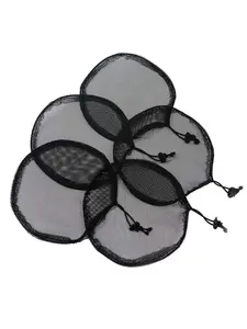 5-piece black ponytail hair net with elastic drawstring, used for creating hair bun wigs (circular)