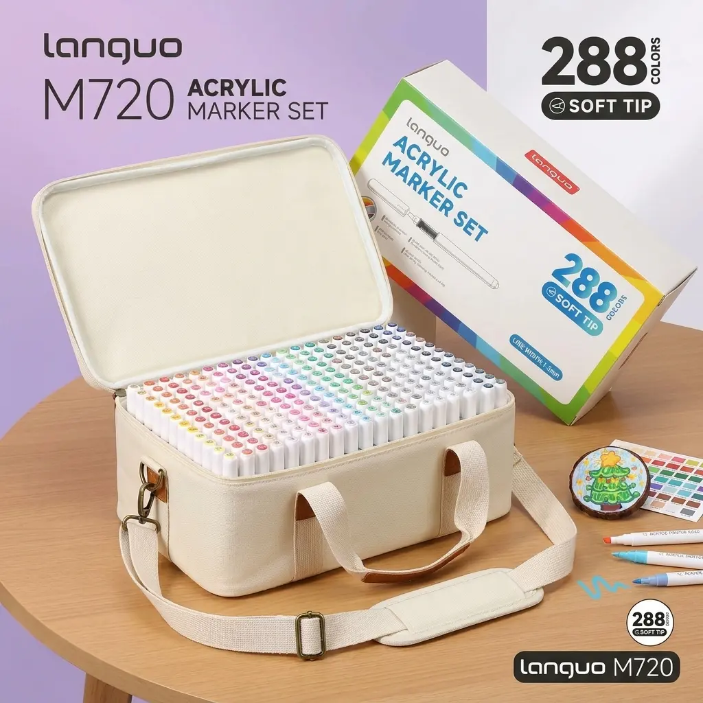 【BUY 1 GET FREE GIFT】Languo 288-Piece Acrylic Paint Markers Assortment Kit - Leak-Proof, Quick-Dry, Waterproof 3D Gel Pen Markers & Highlighters for Rock Painting - Ideal for Acrylic Painting Beginners, Office/School Gifts