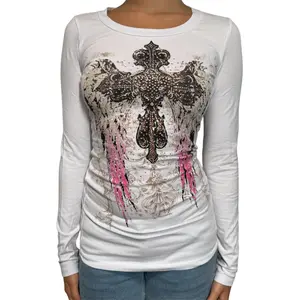 Angela Rhinestone Long Sleeve White