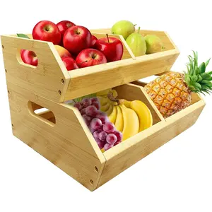 2-Pack Stackable Vegetable Storage Bins, Kitchen and Pantry Organizers and Storage Baskets, for Fruit, Vegetable, Produce, Bread,  Onion and Snacks,  Kitchen Storage Containers