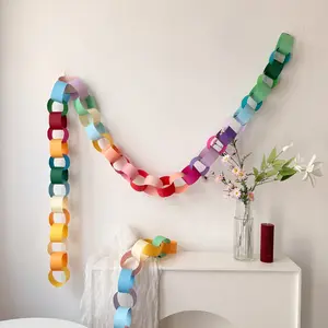 Colorful Rainbow Paper Chain Garland, School Birthday Party Hanging Decoration, Home Room Wall Ceiling Ornament
