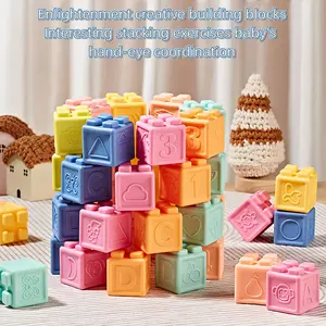 Baby Blocks Stacking for Babies Silicone Soft Building Blocks Teethers Montessori Toys for Babies Education Toys for Toddler Baby building blocks for toddlers 1-3 moonkie Math Learning Blocks, Number Counting Blocks