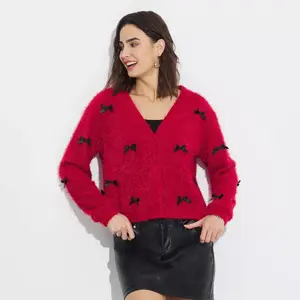 Women's Bow Embellished Cardigan - Wild Fable Red XS