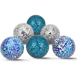 6Pcs Decorative Ball Set - 6cm/2.4inch Mixed Color Mosaic Glass Orbs Centerpiece Balls Decoration for Tables Wedding Party