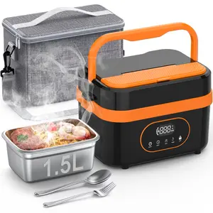 Cordless Electric Lunch Box 18000mAh Self-heating Food Warmer with Power Bank Smart Timer 60W Fast Heating Leak-proof Heated Lunch Box 1.5L Capacity