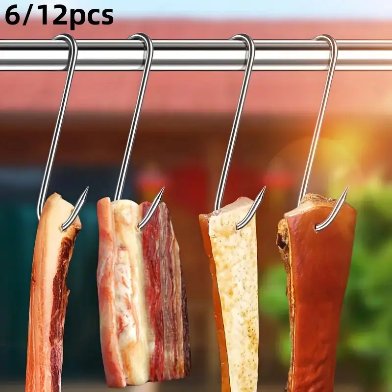 6/12pcs Kitchen S-Type Meat Hooks, Multi-Use Hanging Drying BBQ Tools, Barbecue Utensils, Ideal for Sausages, Chicken, Beef, Home Cooking Essentials