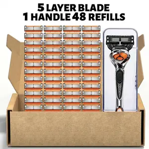 12/48 PCS Men's Razor Blade Replacement Set – 1 Stainless Steel Handle + Sharp Replacement Heads + Storage Box, Handheld Shaving Razor for Smooth Shave, Men's Grooming Kit for Face & Head Shaving