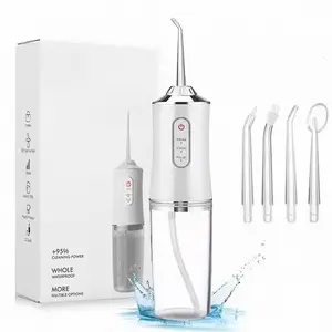 Electric Dental Punch Electric Household Portable Oral Cleaning and Teeth Cleaning Device 3 Modes 4 Jet Tips 220Ml Water Tank Food-Grade PP Material for Adults Kids Braces Home Office Travel (White)