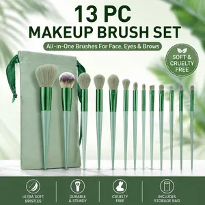13-Piece Professional Makeup Brush Set: Foundation, Eyeshadow, Blush Brushes with Ergonomic Non-Slip Grip, Washable, Travel-Friendly, Precision Application with Pouch. Ideal for Studio & Daily Use.