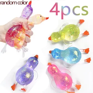 4pcs Random Color Shiny Duck Toys, Soft Mud Duck Plush, Slow Rising Octopus, Crystal Duck Stress Relief, Office Anxiety Relief Toy