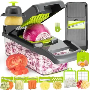 MIUVA Multipurpose Chopper with Container 12pcs/set Fruits & Vegetable Cutter Grater Peeler Chipser Multifunctional Vegetable Cutting Device for Kitchen Durable Dicer Chopper Tableware Sets Stock Up Value Pack Valentine's Day gift Christmas Gift
