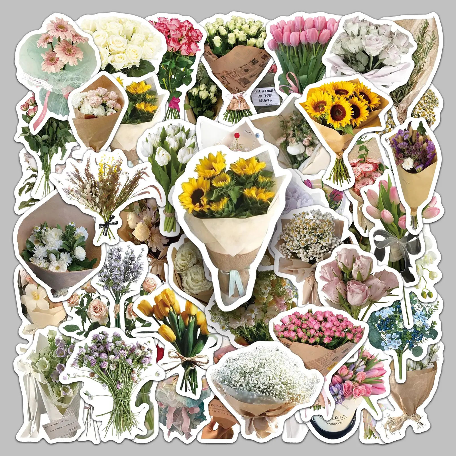 50pieces bouquet wind cartoon small fresh sticker suitcase refrigerator water cup personality decoration laptop sticker Decorative Stickers Fun Stickers Decal Sticker